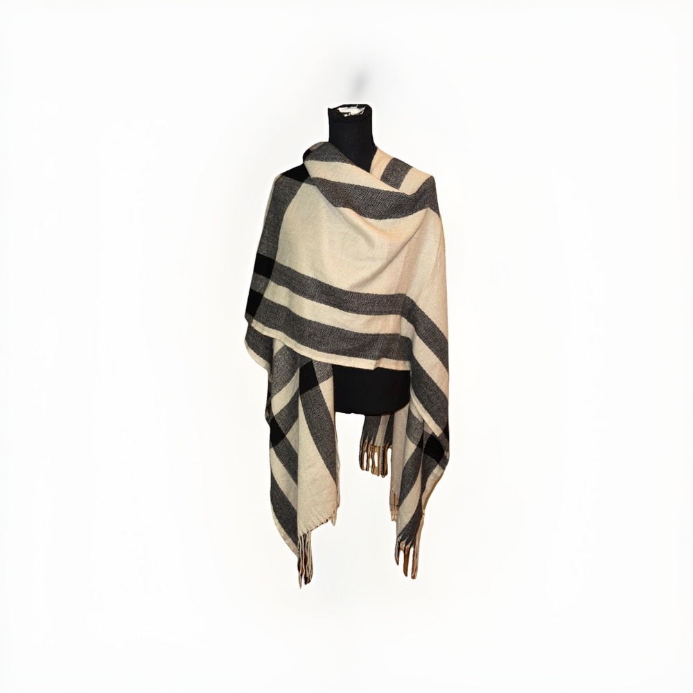 Banana Republic Cashmere blend Wrap Erin Plaid Black/Tan One Size LB